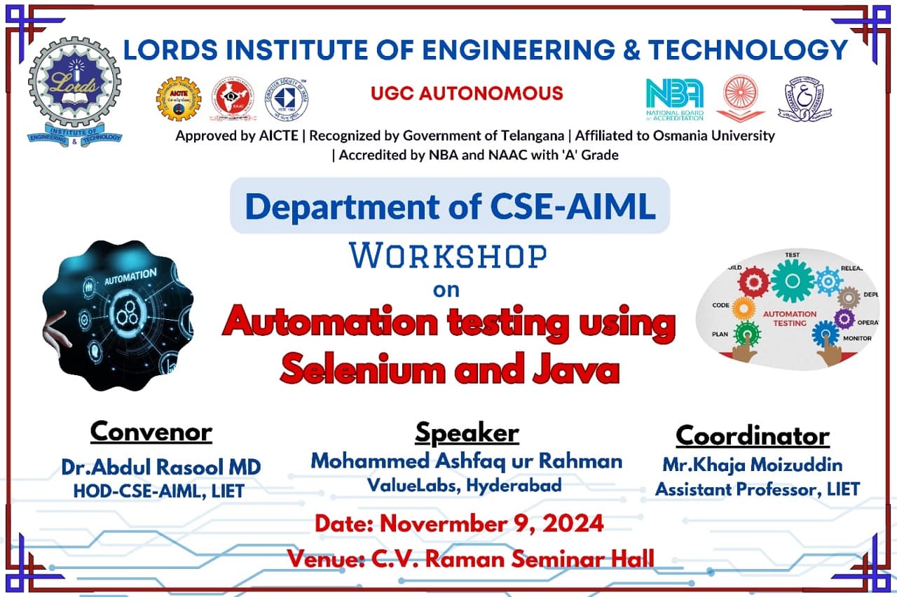 Workshop on Automation Testing using Selenium & Java - Lords Institute ...
