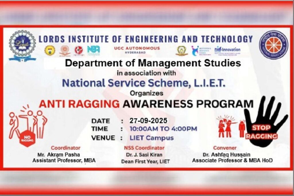 Anti Ragging Awareness Programme Awareness Program on Anti-Ragging (MBA) - Lords Institute of ...